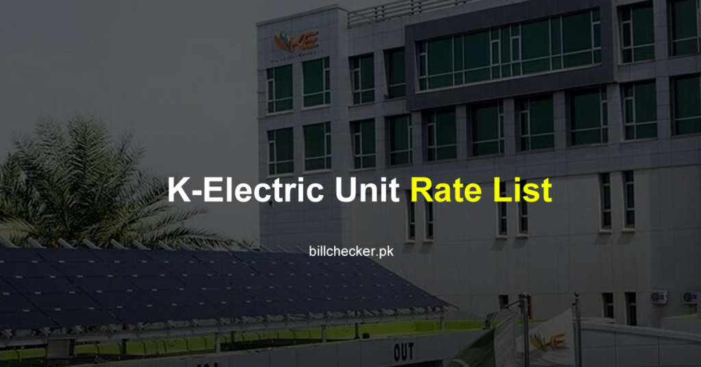 K-Electric Unit Rate List